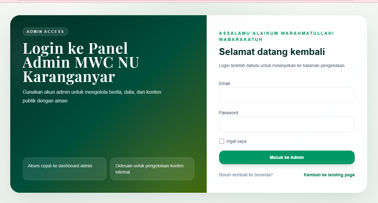 Admin Panel — Website MWC